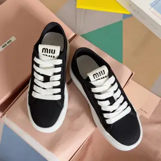 Miu Miu Miu latest model canvas thick sole biscuit shoes denim casual sports shoes