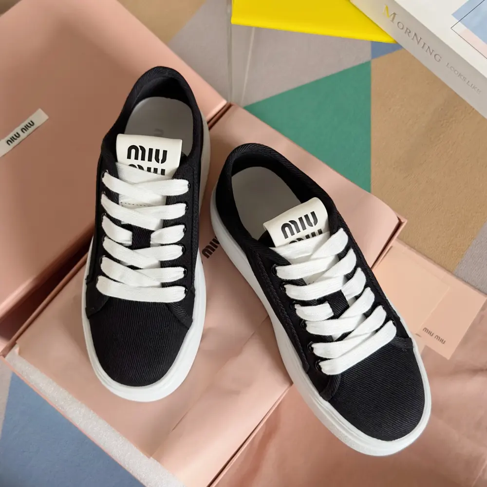 Miu Miu Miu latest model canvas thick sole biscuit shoes denim casual sports shoes