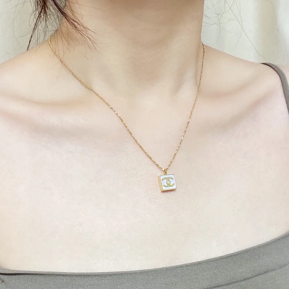 Chanel Double C Small Square Mother-of-Pearl Necklace