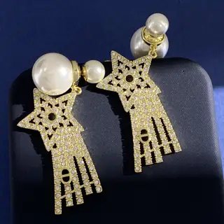 DIOR Korean fashion small CD letter full of diamonds meteor comet size pearl front and back