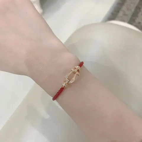 FRED full diamond horseshoe buckle unisex high quality New Year red leather bracelet