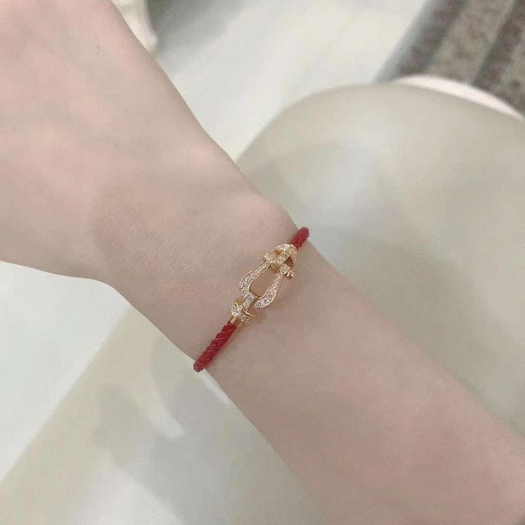 FRED full diamond horseshoe buckle unisex high quality New Year red leather bracelet