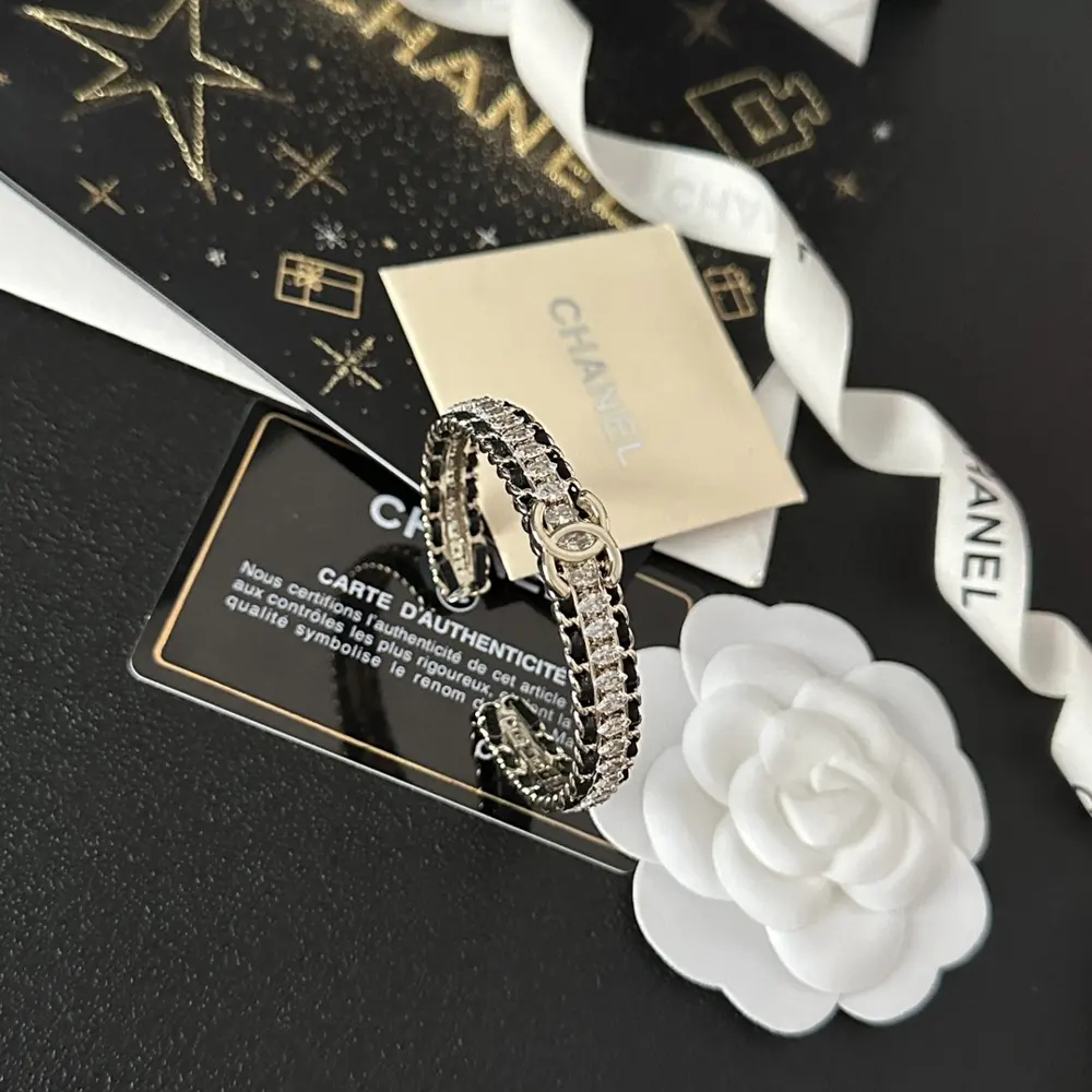Chanel Swarovski crystal leather letter bracelet
