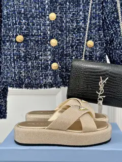 Prada classic triangle logo rhinestone slippers series