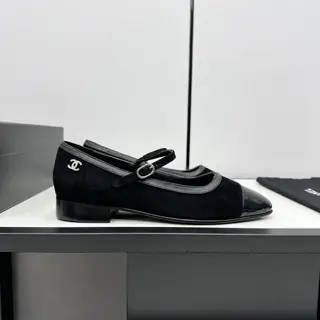Chanel pointed color-blocked Mary Jane ballet shoes