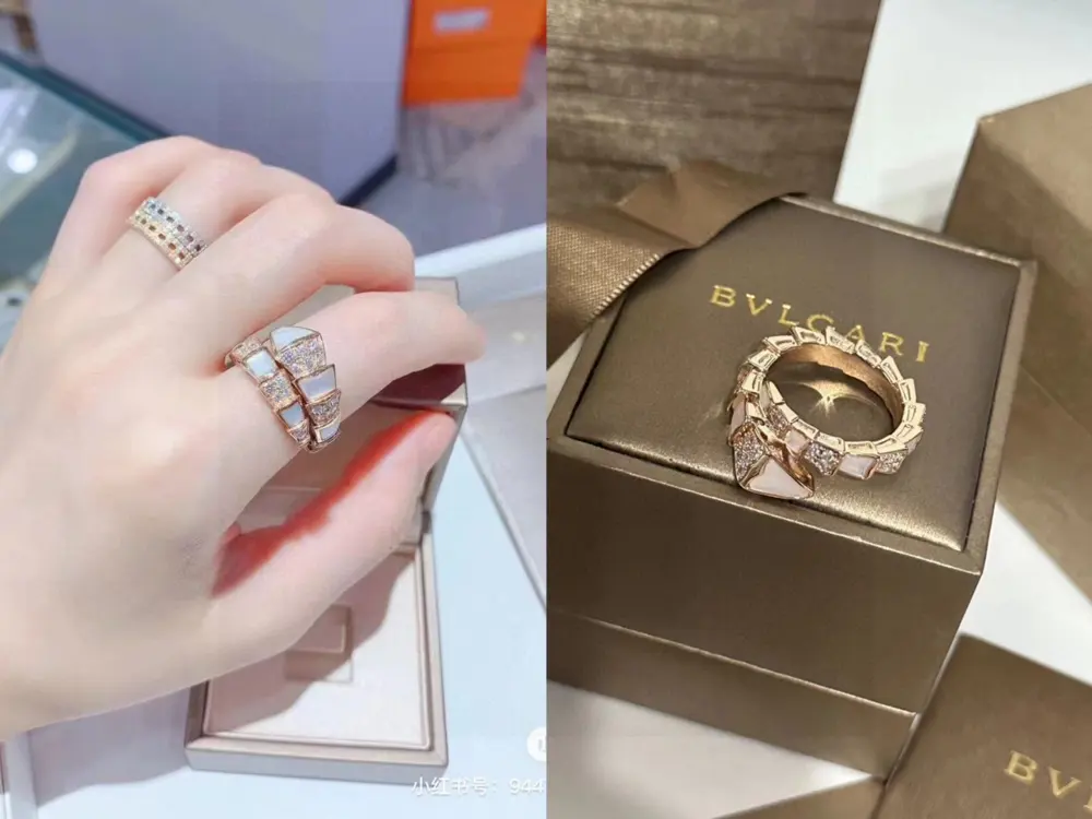 Bvlgari Sperpenti Viper series snake bone ring polished semi-pave scale snake bone ring