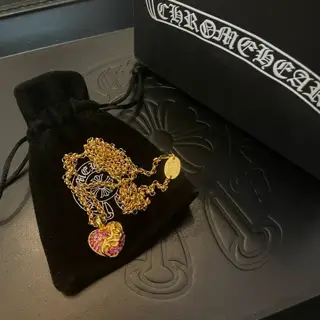 Chrome Hearts classic gold necklace with heart-shaped vine flower pendant