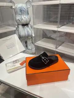 Hermès square buckle pleated closed toe flat half-slipper slippers Birkenstock H chypre