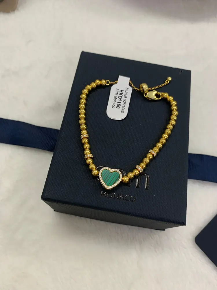 Apm monaco malachite heart round bead adjustable bracelet female jewelry for girlfriend’s