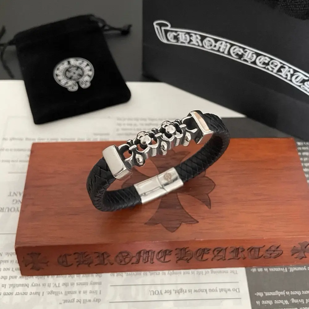 Chrome Hearts Classic Vintage Scout Flower Leather Cord Bracelet