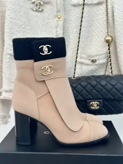 Chanel Double C Backpack Buckle Knitted Wool Ankle Boots