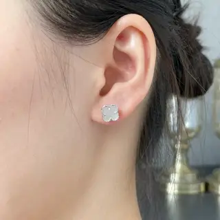 Van Cleef & Arpels Mini White Mother-of-Pearl Four-Leaf Clover Earrings