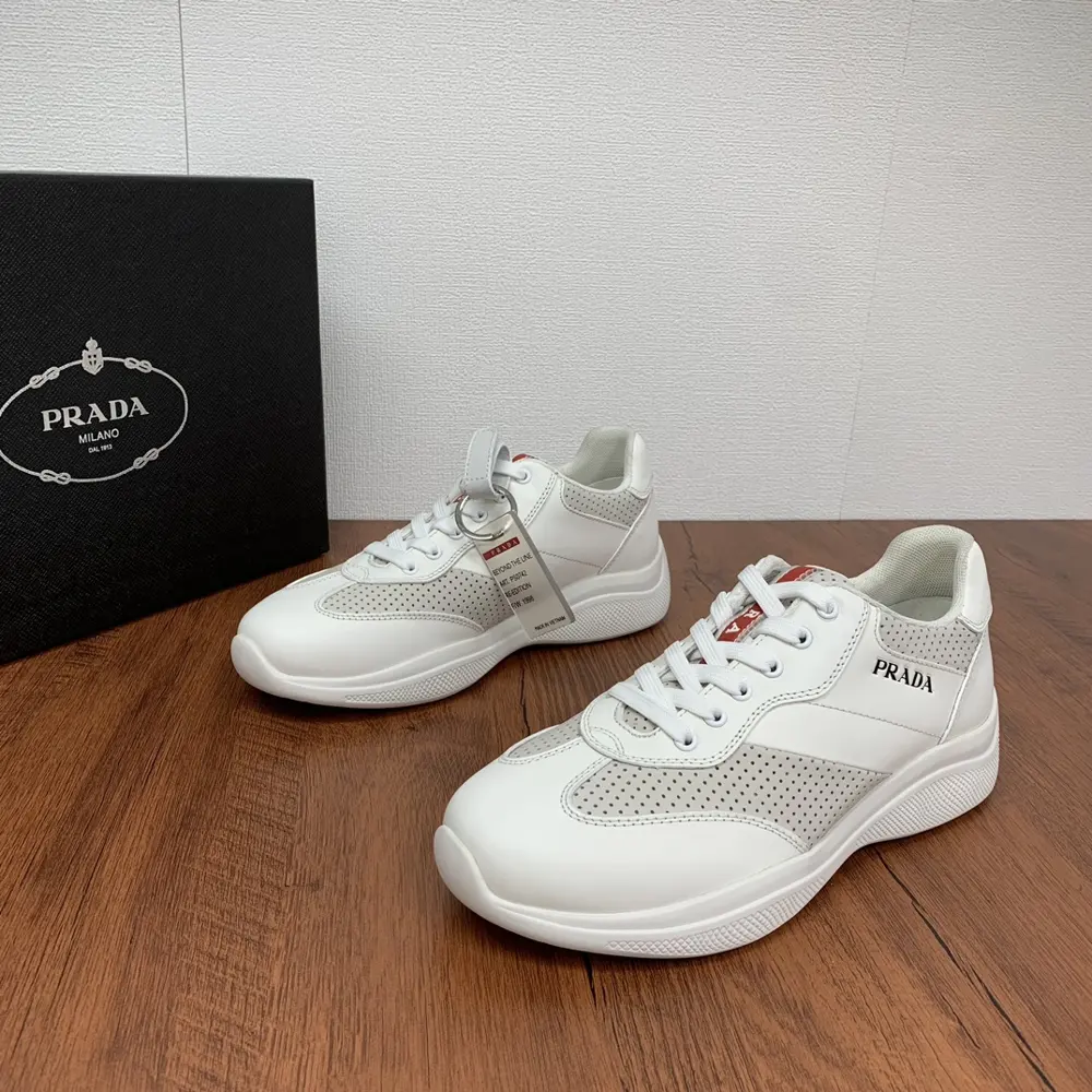 Prada men’s lace-up leather casual sneakers