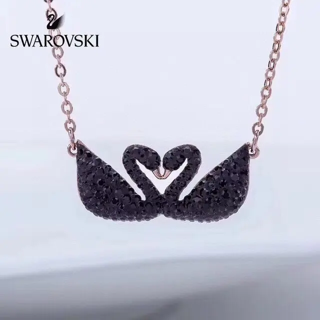 Swarovski Double Black Swan Clavicle Necklace