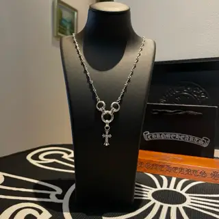 Chrome Hearts Classic Vintage Bamboo Necklace Triple Ring Cross Pendant