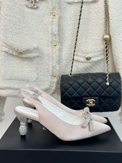 Chanel bow rhinestone high-heeled sandals
