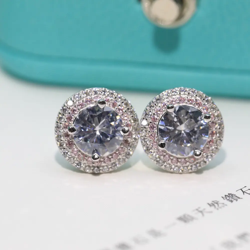 Tiffany pink and white two-tone diamond earrings