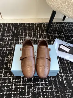Prada catwalk retro double buckle half slipper loafers hot sale