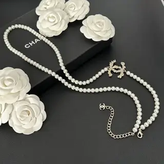 Chanel Pearl Flower Diamond Letter Chain Sweater Chain Necklace