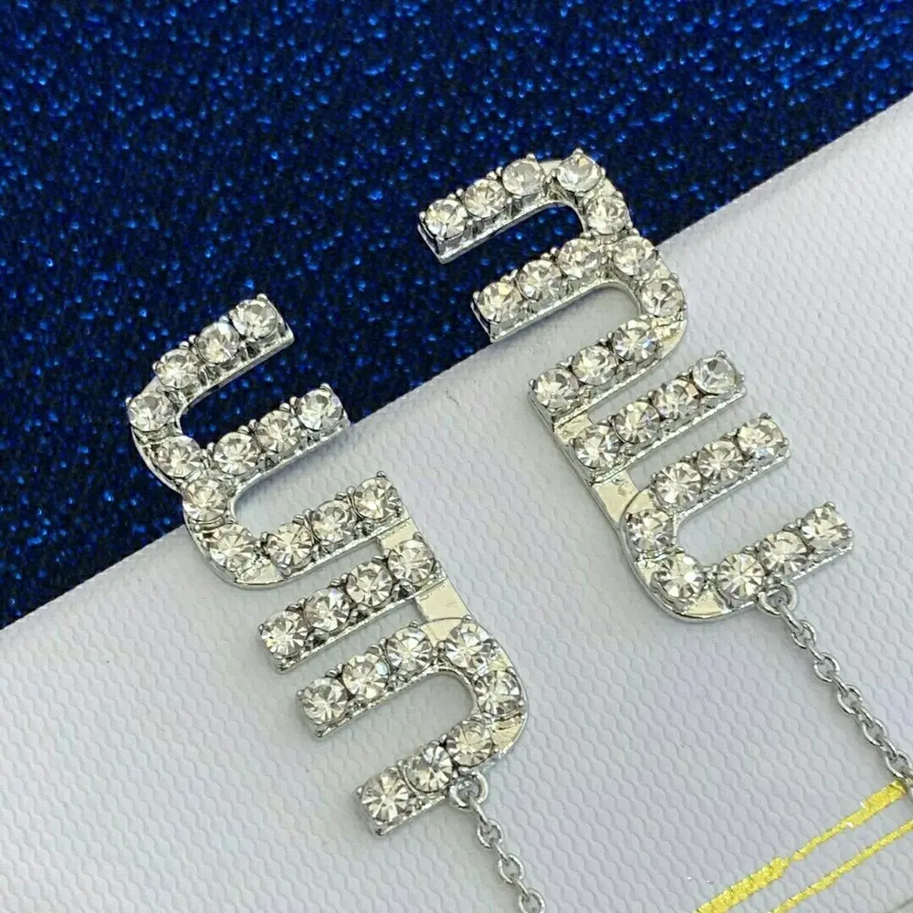 miumiu light luxury super shiny full diamond miu letter pendant Swarovski rhinestone