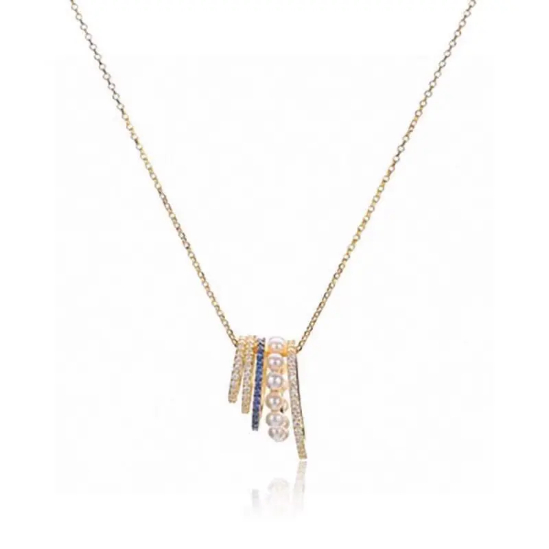 Apm monaco multi-layer diamond pearl necklace