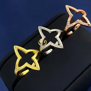 Louis Vuitton geometric hollow diamond flower open ring with micro diamonds