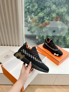 Hermès couple sneakers original knit + Napa calfskin splicing suede
