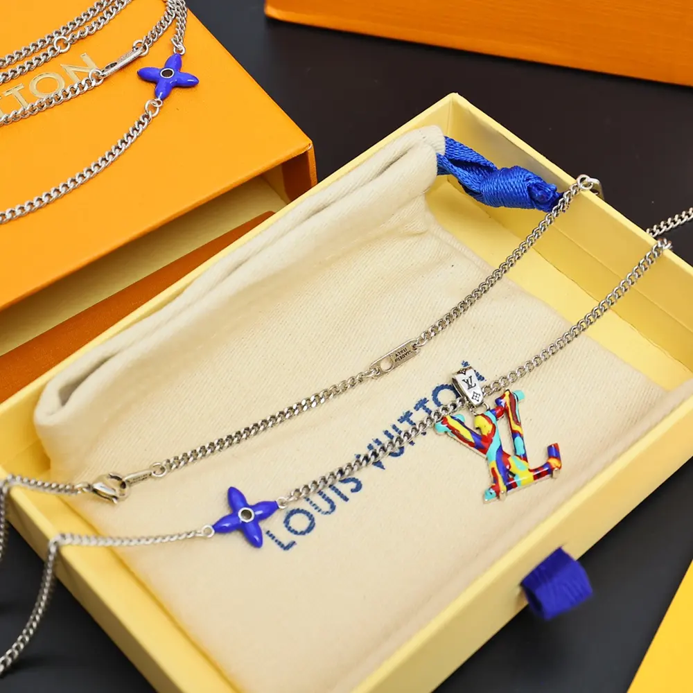 Louis Vuitton cross-lettering colorful logo necklace