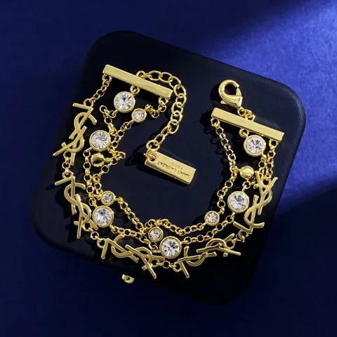 Yves Saint Laurent metallic glossy YSL letter string logo with diamond three-layer thin