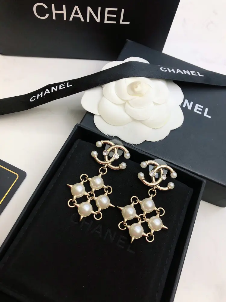 Chanel Hollow Swarovski pearl crystal diamond double c earrings