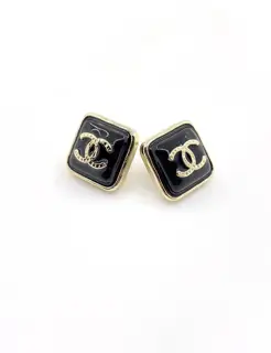 Chanel square black cc earrings