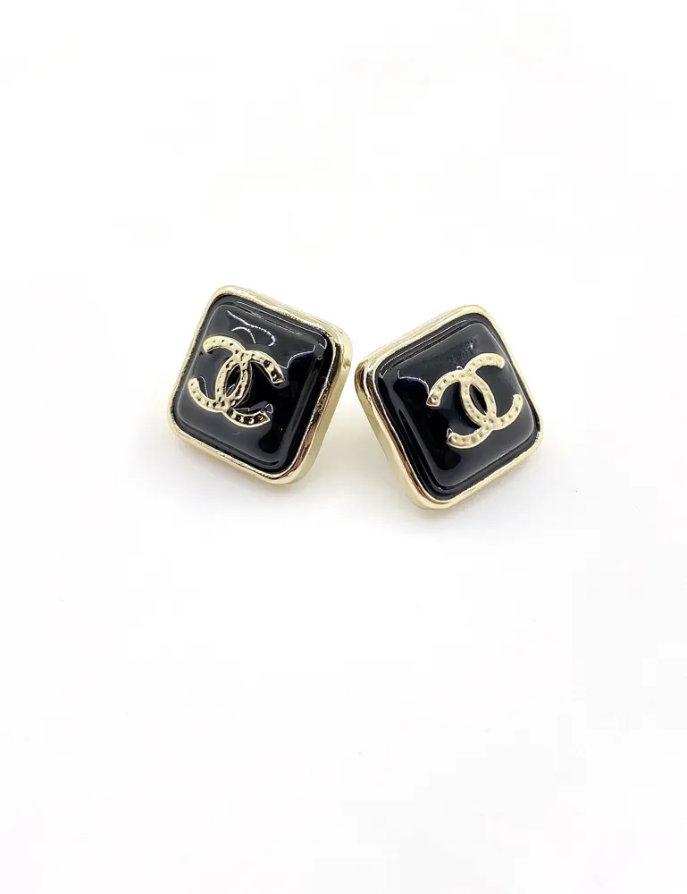 Chanel square black cc earrings