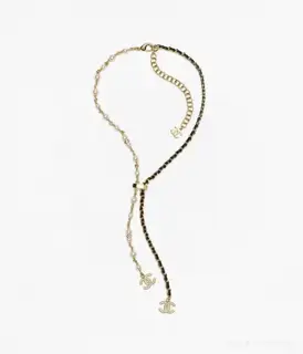 Chanel 24K leather and black gold pearl necklace