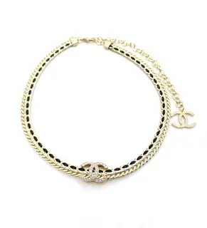 Chanel black leather necklace
