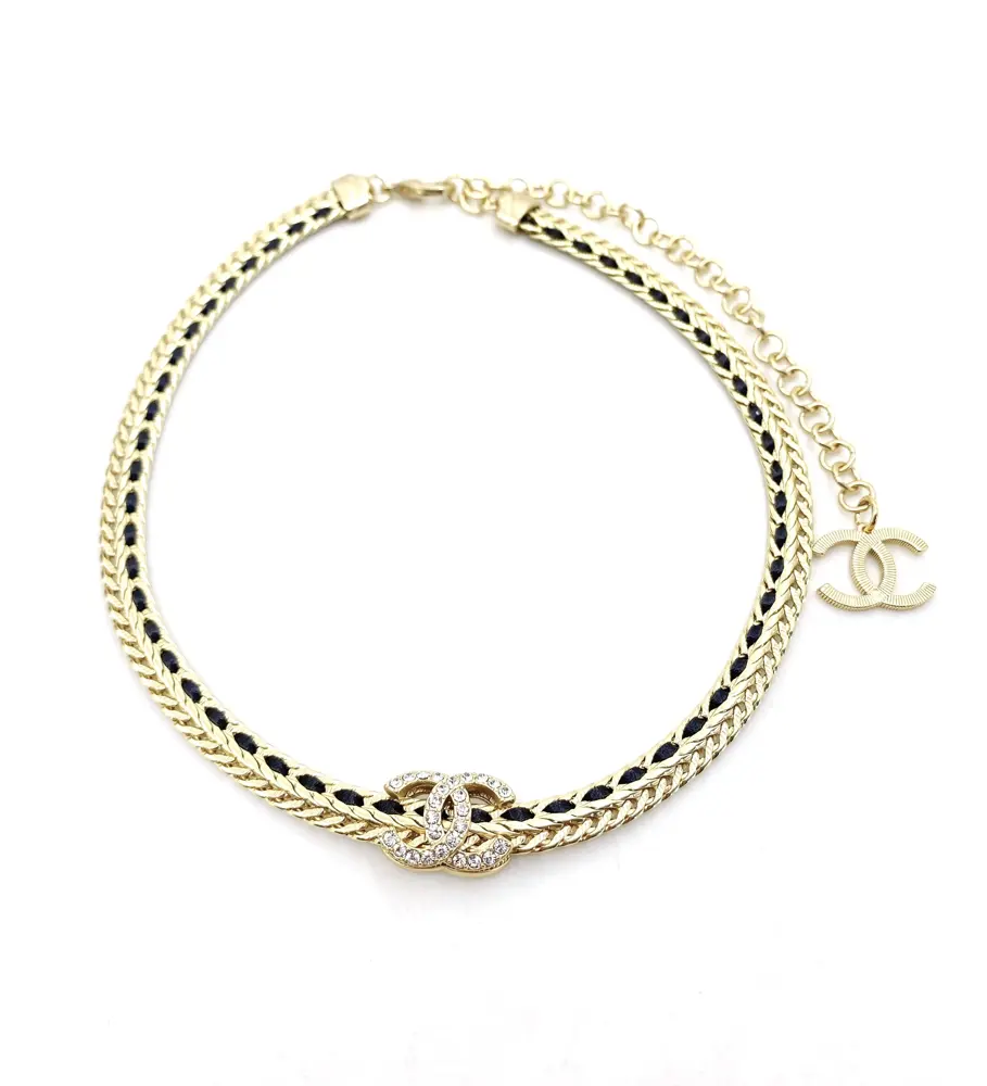 Chanel black leather necklace