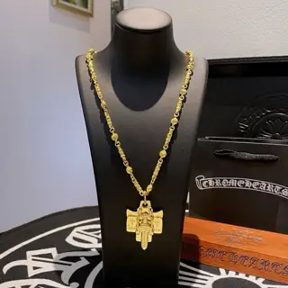 Chrome Hearts Classic gold multi-element necklace with sword overlap pendant