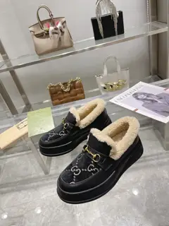 Gucci Merino sheepskin and fur shallow snow boots