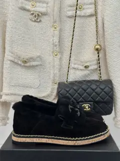 Chanel Double C Flap Fur Shoes