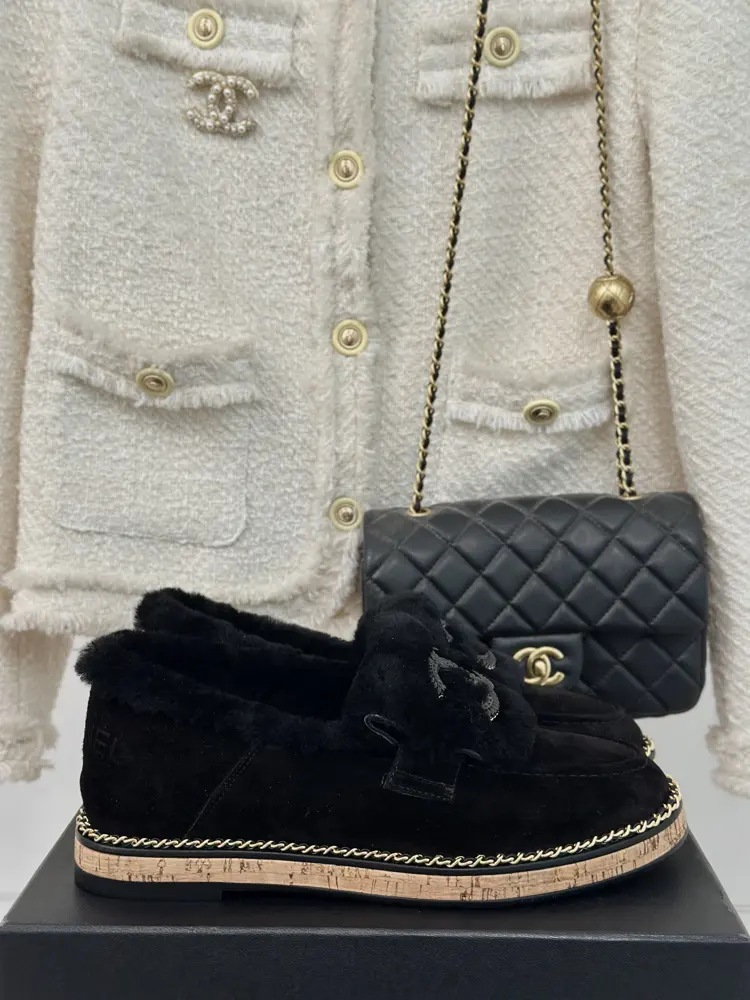 Chanel Double C Flap Fur Shoes