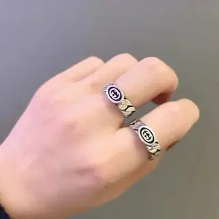 Gucci jewelry black enamel ring double-sided wide version hollow couple size 6-11