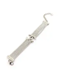 Chanel white gold polished cc heavy 6-layer bracelet