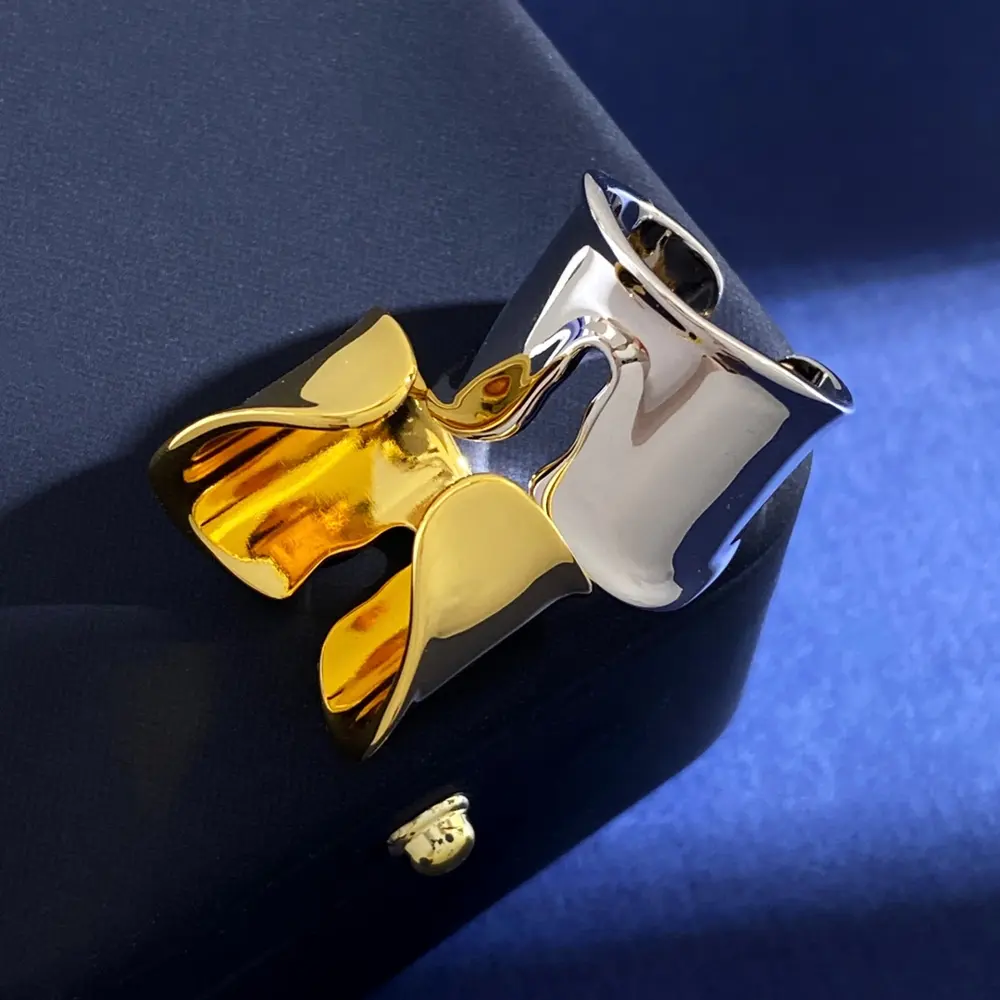 Tiffany bone cuff European and American fashion metal polished open ring Brass material