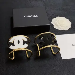 Chanel logo black and white open bracelet jewelry