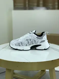 Dior CHRONO shoes have a lot of silver shiny structures with gray mesh materials. The soles