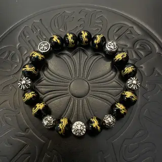 Chrome Hearts classic retro multi-element dragon pattern black sapphire bracelet