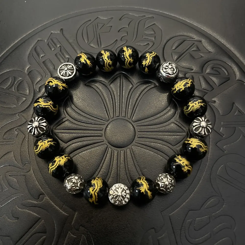 Chrome Hearts classic retro multi-element dragon pattern black sapphire bracelet