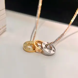 Cartier three-ring double-chain necklace 18k gold electroplating process Counter version