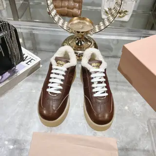 Miu Miu Miu thick-soled biscuit sole 24ss new spring and summer British style lace-up white