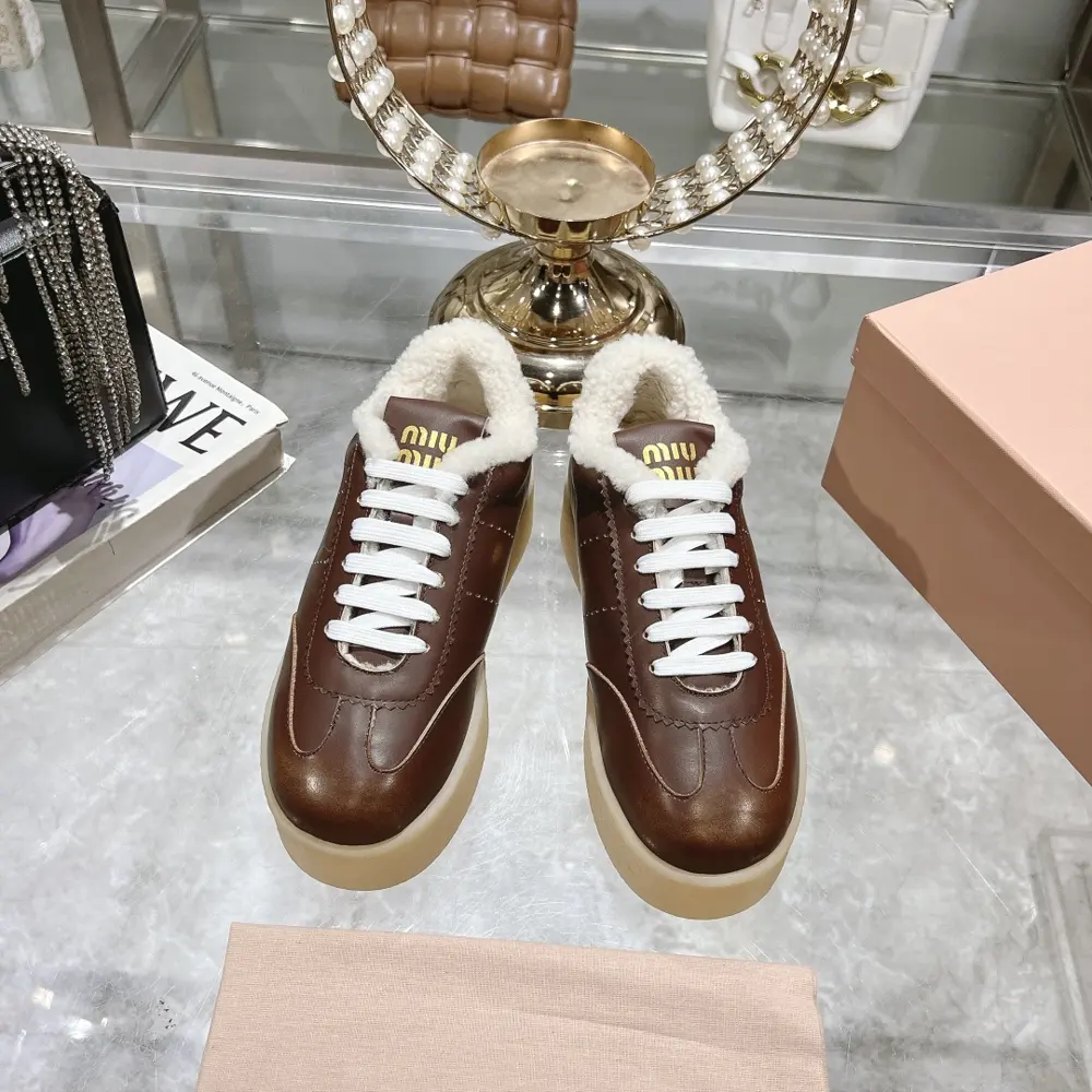 Miu Miu Miu thick-soled biscuit sole 24ss new spring and summer British style lace-up white