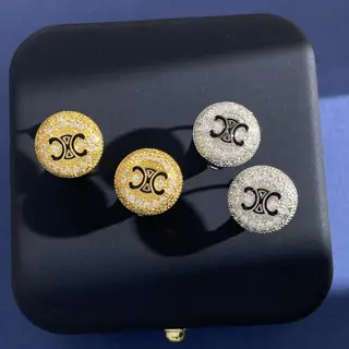 Celine diamond-encrusted round black Arc de Triomphe geometric earrings